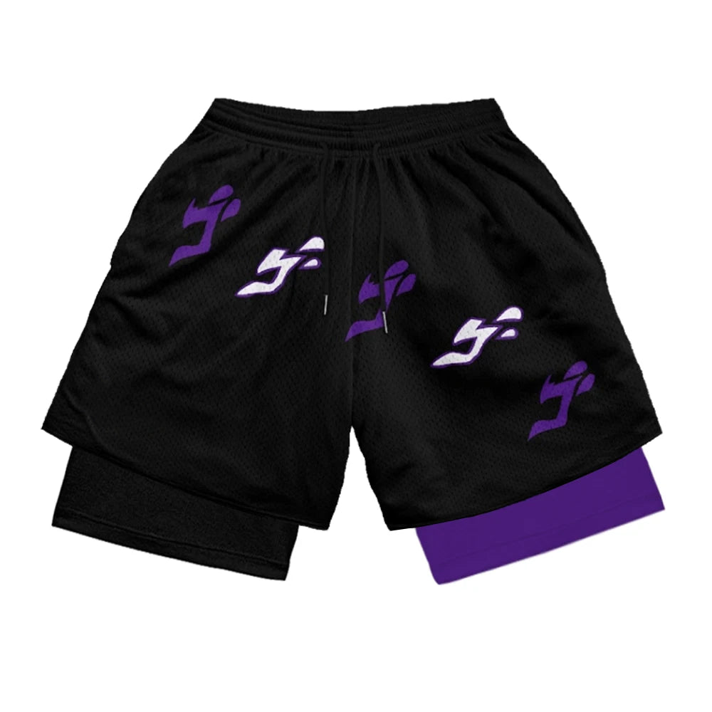 3D Print 2 in 1 Running Workout Shorts for Men Gym Compression Shorts with Side Pockets Summer Athletic Quick Dry Activewear