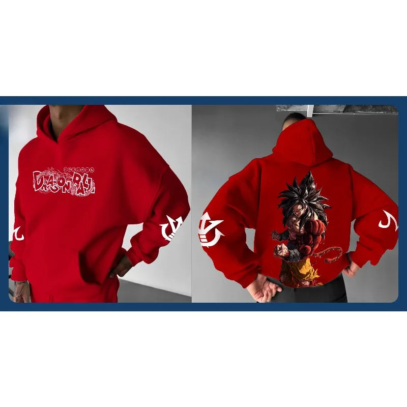 Dragon Ball 2025 Autumn and Winter Men's Hoodie Goku Printed Red Loose Hoodie Casual Streetwear Anime Fan Gift Versatile Top - ATFH