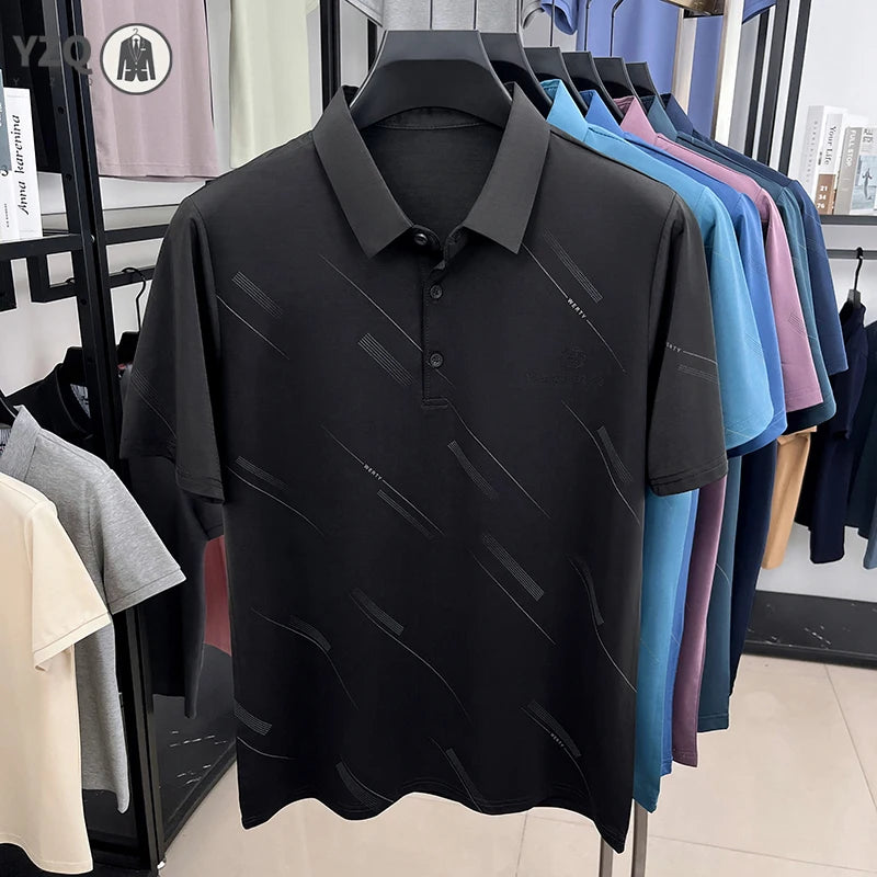 Mens Business Casual Printed Polo Shirt Short Sleeve Lightweight Fabric Comfortable Fit Suitable For Work And Daily Outings