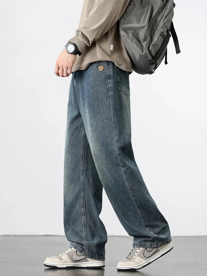 Spring Autumn American Retro Straight Jeans Men Streetwear Korean Fashion Loose Baggy Wide Leg Denim Pants Male Casual Trousers ATFH