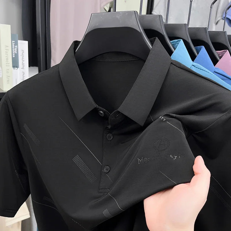 Mens Business Casual Printed Polo Shirt Short Sleeve Lightweight Fabric Comfortable Fit Suitable For Work And Daily Outings