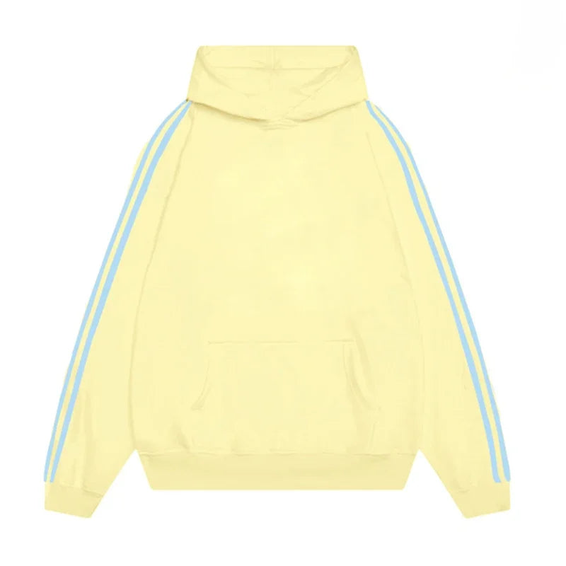 Side Striped Loose Sleeve Pullover Streetwear Hooded Outwear Men Women Autumn Winter Warm Sweatshirt Casual Solid Hoodie Sweater - ATFH