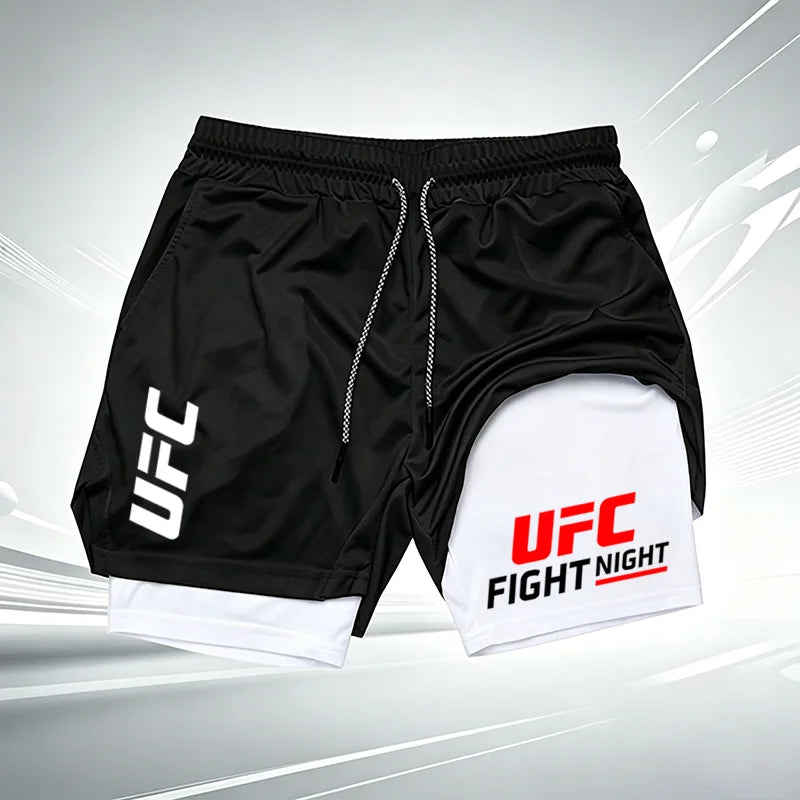 Men's Summer UFC GYM Print 2-in-1 Compression Liner Casual Shorts Quick Dry Gym Training Workout Breathable Running Shorts wx241