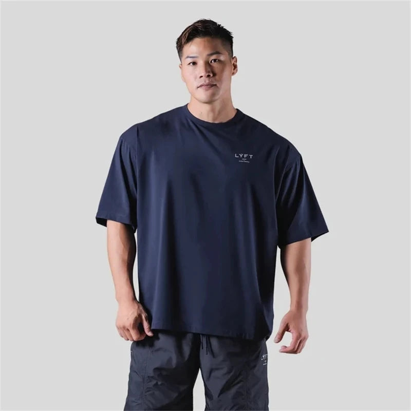 LYFT JP&UK Brand Men T-shirt Casual Gym Short Sleeve 100% Cotton Fitness T Shirt Bodybuilding Workout Print Tees Tops Clothing ATFH