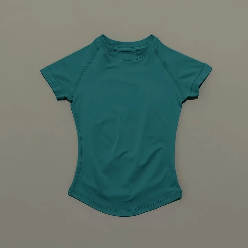 HISTELLO Sport Short Sleeve Top Women Gym Yoga Top Workout Clothes Sports T Shirt Fitness Activewear Running Tight Tops - ATFH