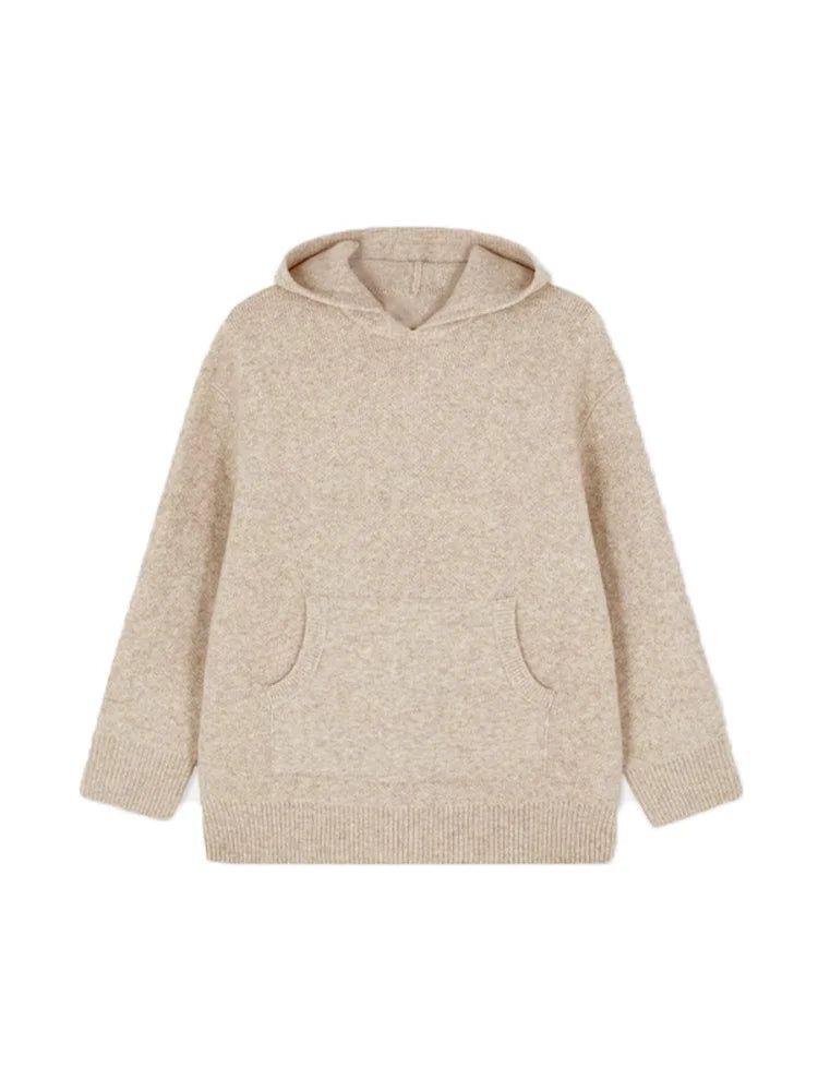 Casual Knitted Women's Sweater Hooded Solid Loose Pocket Lady Sweaters 2025 New Autumn Winter Fashion Female Street Outwears - ATFH