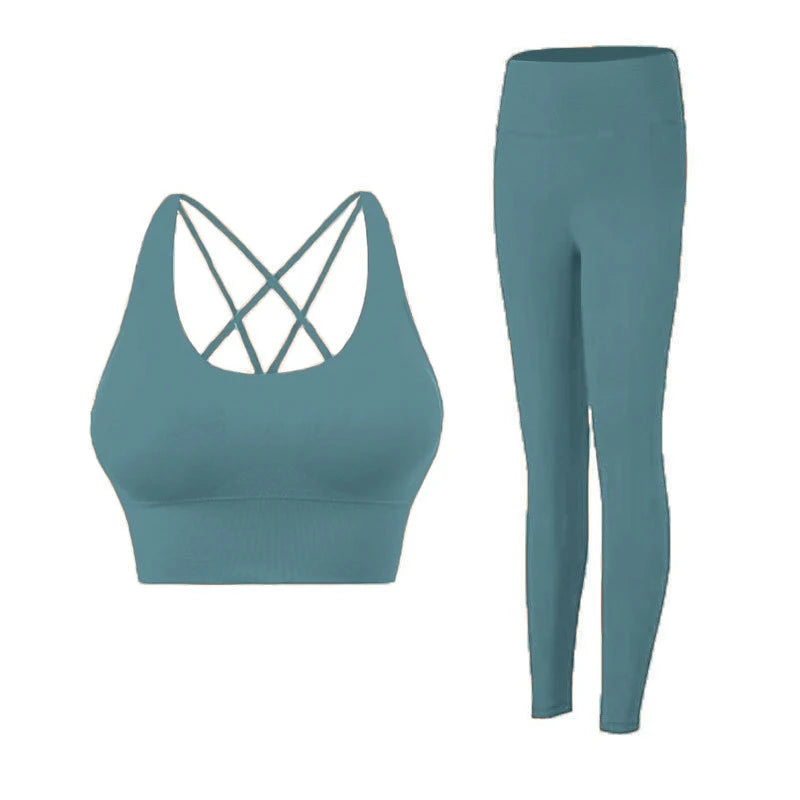 2 Piece Yoga Clothes Women's Tracksuit Athletic Wear Pilates Fitness Suit Gym Workout Push Up Clothes Sports Bra Leggings Suit - ATFH