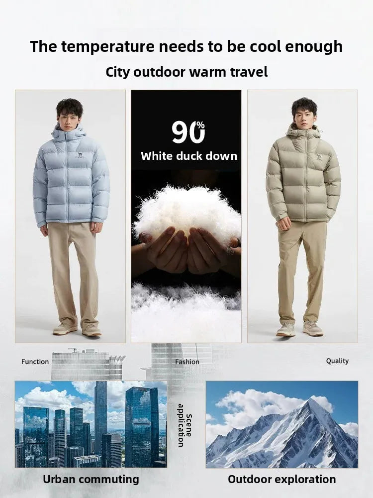 Golden Camel Winter Men Down Hooded Jacket Outdoor Ultra Light 85% White Duck Down Jacket Windproof Waterproof Camping Down Coat