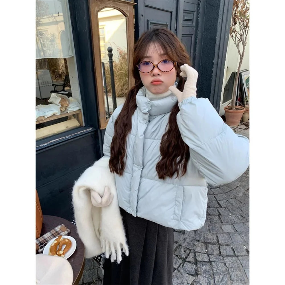 Stand Collar Outerwear Cute Female Long Sleeve Clothing Bread Cotton Coats Top Korean Style Thickened Winter Short Cotton Jacket