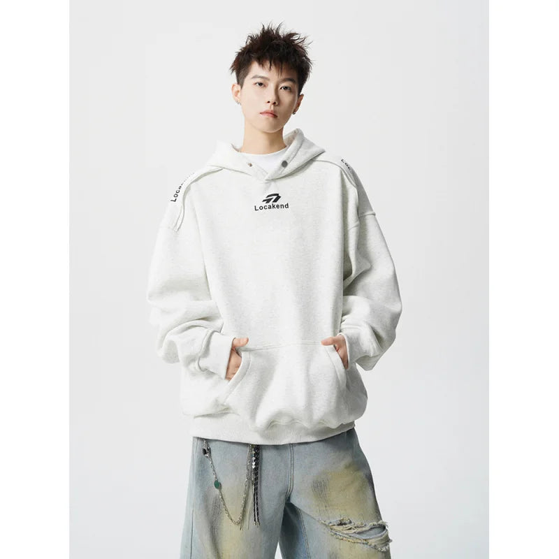 【Mirrordust】Heavyweight Korean Solid Printed Sweatshirt Loose Casual Pullover Hoodie for Both Genders - ATFH