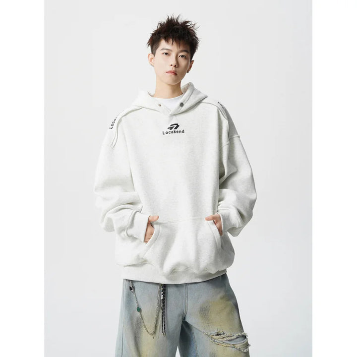 【Mirrordust】Heavyweight Korean Solid Printed Sweatshirt Loose Casual Pullover Hoodie for Both Genders - ATFH