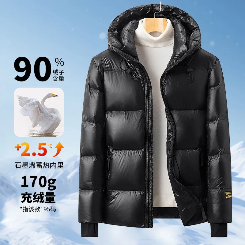 2024 Winter New Men's Hooded White Goose Down Jacket High Quality Casual Thick Warm Down Jacket with Down Content Up to 90%