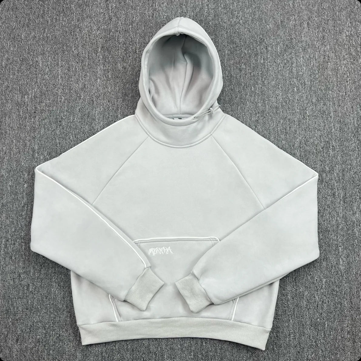 Mertra Patchwork Embroidery Fleece High Street Loose Autumn-Winter Men's and Women's Couple Sleeve Hooded Sweatshirt - ATFH