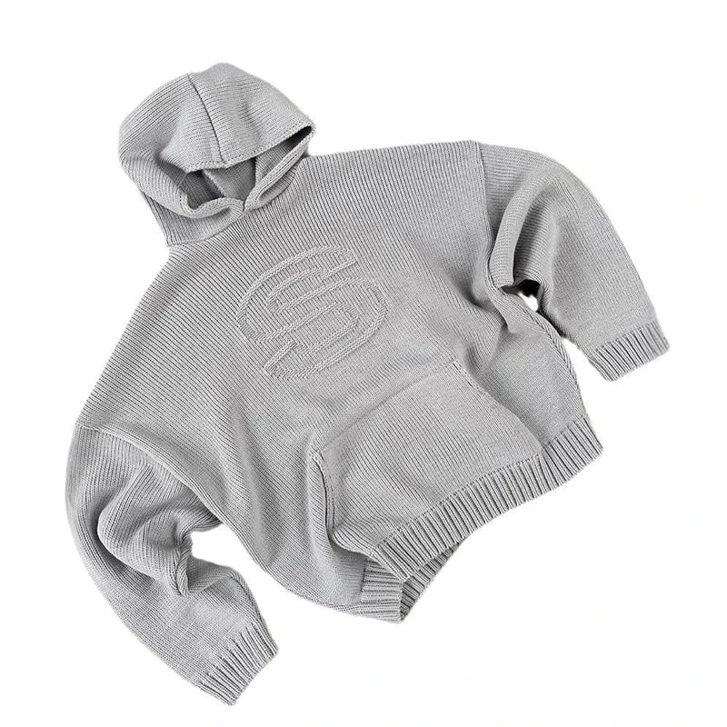 Y2K Retro S Letter Knit Hoodie Loose Casual Pullover For Women & Teens, Streetwear Campus Cozy Fall Outfit Halloween Gift - ATFH