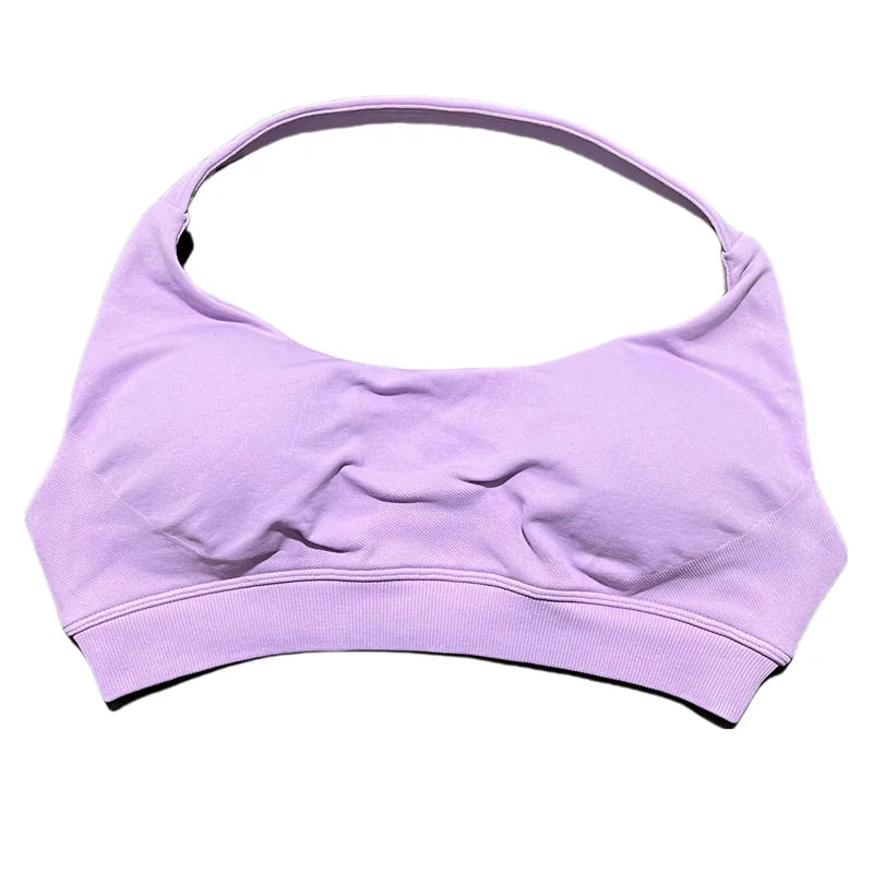 HISTELLO Women Seamless Halter Top Sports Bra High Support Push-up Open Back Pilates Gym Wear Fitness Yoga Workout Underwear - ATFH