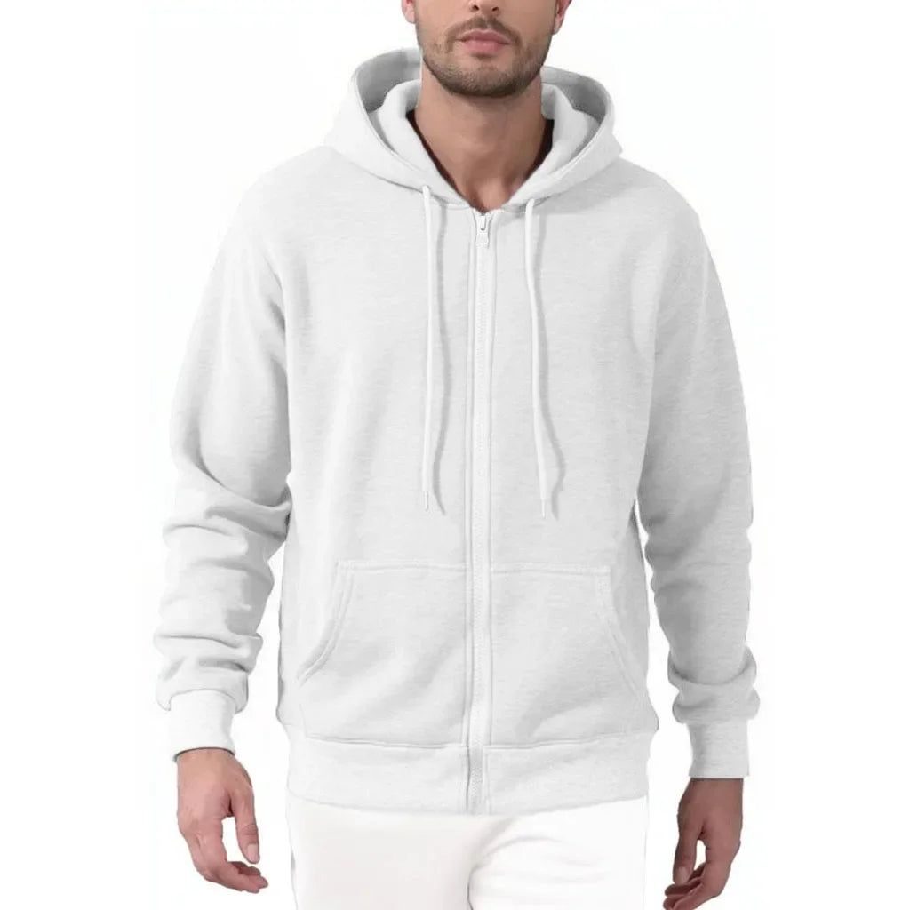 Spring Autumn Men's Zipper Sweatshirt Jacket Solid Color Hooded Basic Simple Style Casual Comfortable Outwear Male Streetwear - ATFH