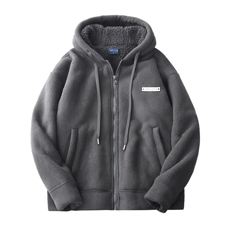 New Men's Warm Fleece Hoodie Winter Full-Zip Loose Fit Oversize Sweatshirt Coat Casual Thickened Coldproof Hooded Cardigan - ATFH