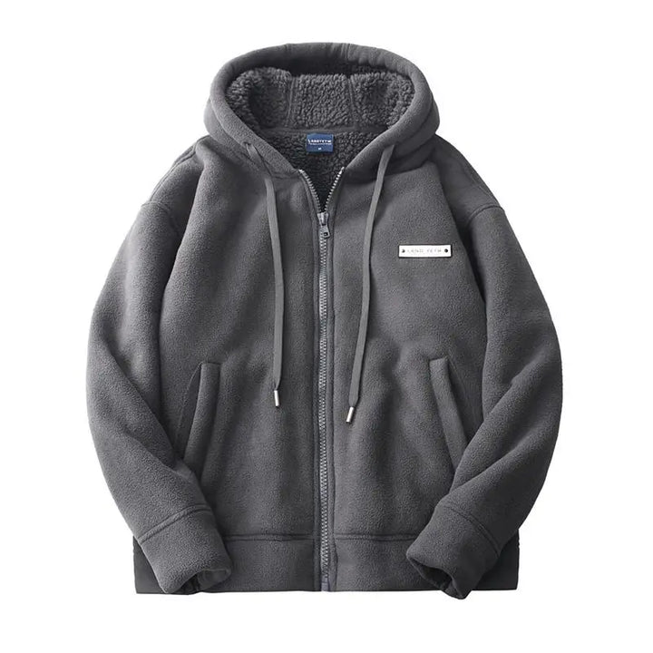 New Men's Warm Fleece Hoodie Winter Full-Zip Loose Fit Oversize Sweatshirt Coat Casual Thickened Coldproof Hooded Cardigan - ATFH