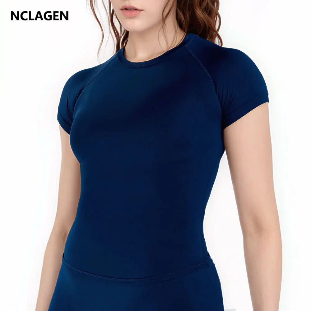 NCLAGEN Top For Women T-shirts Running Gym Clothes Impact Short Sleeve Workout Tee Dry Fit Fitness Breathable Shirts Fitness - ATFH