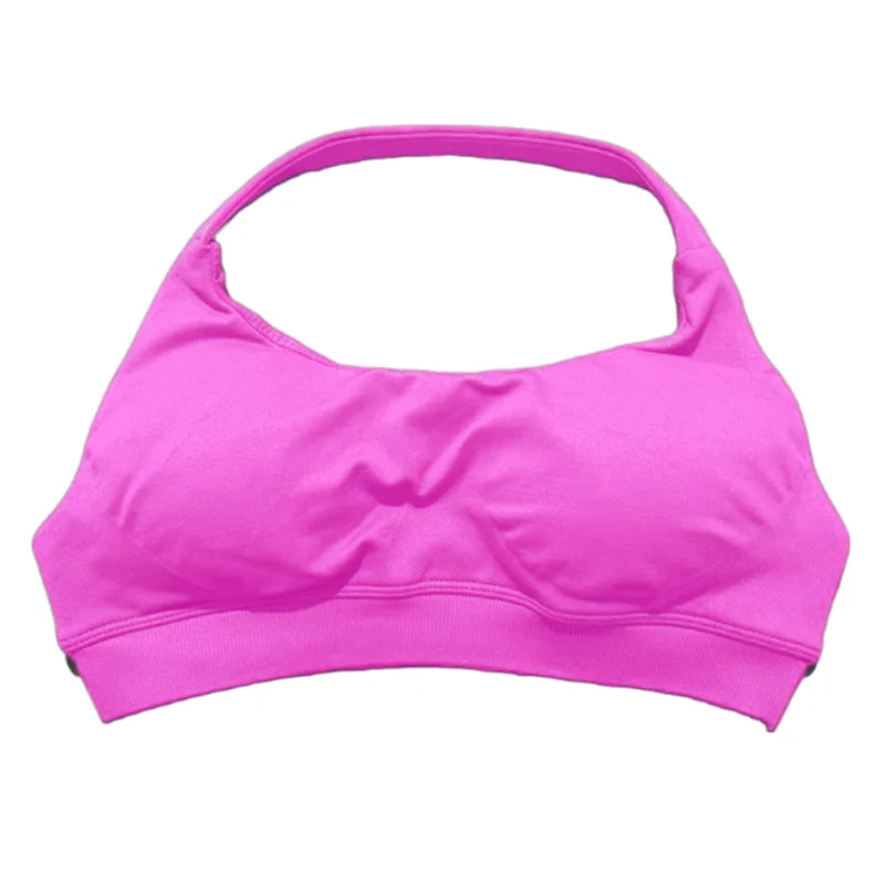 HISTELLO Women Seamless Halter Top Sports Bra High Support Push-up Open Back Pilates Gym Wear Fitness Yoga Workout Underwear - ATFH