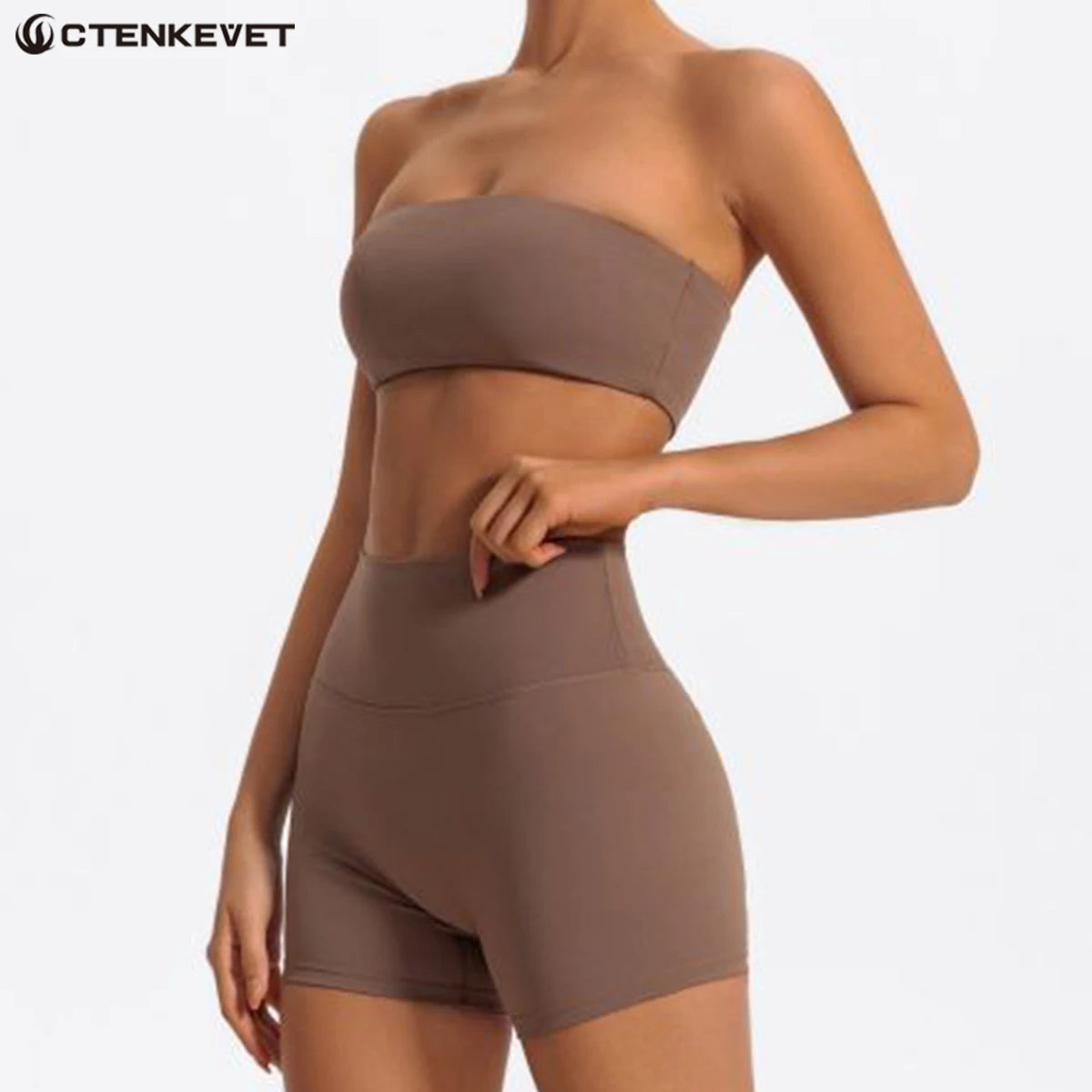 Summer Two Piece Fitness Sports Set Women Workout Yoga Outfit Strapless Bra Woman 2Ps Gym Crop Top Deportivos Mujer Gym Suits - ATFH