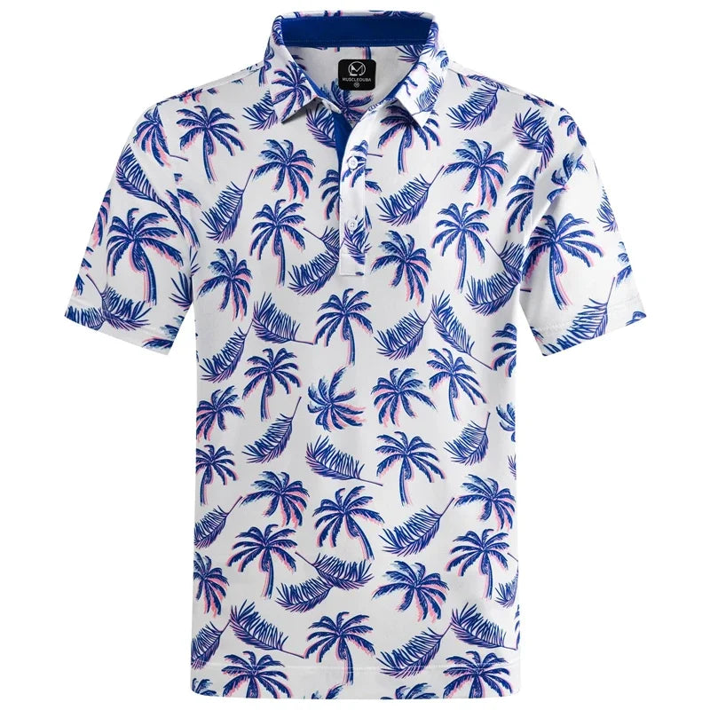 Hawaiian Plants Polo Shirt Man Summer 3D Print Leaves Flower Short Sleeve Golf Polo Shirts Oversized Street Tops Shirt Clothes