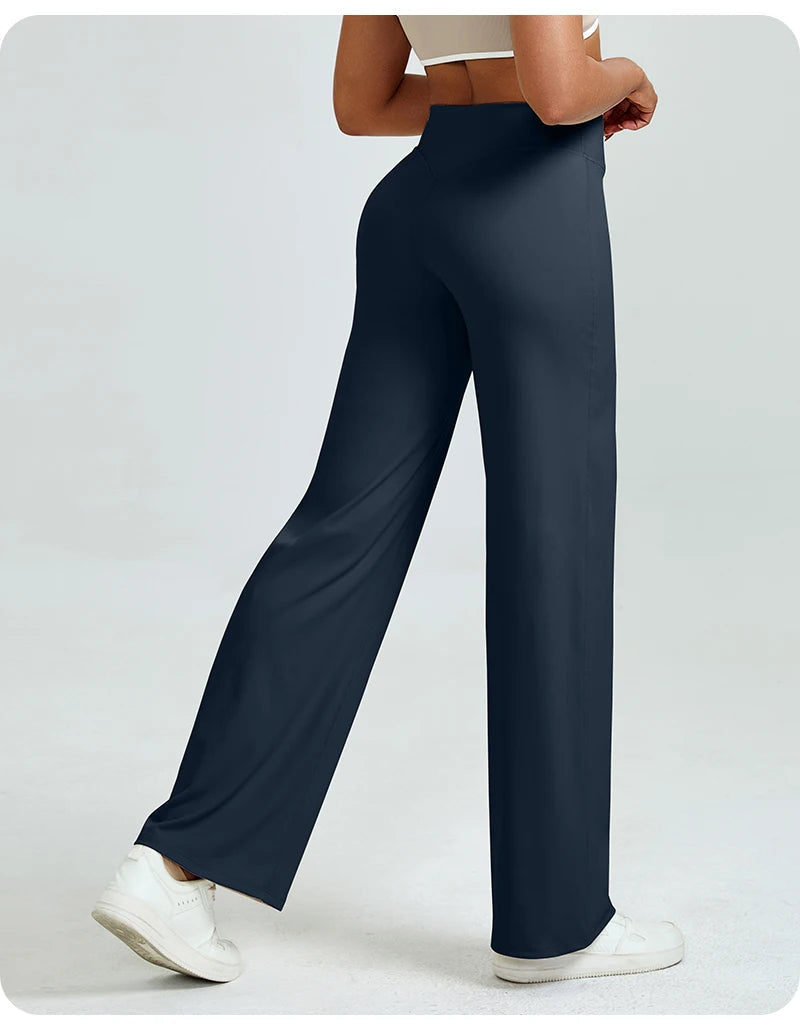 High Waisted Straight Leg Yoga Pants for Women, Naked Feeling Butt Lifting Loose Fit Workout Trousers, Slimming Gym Pants ATFH
