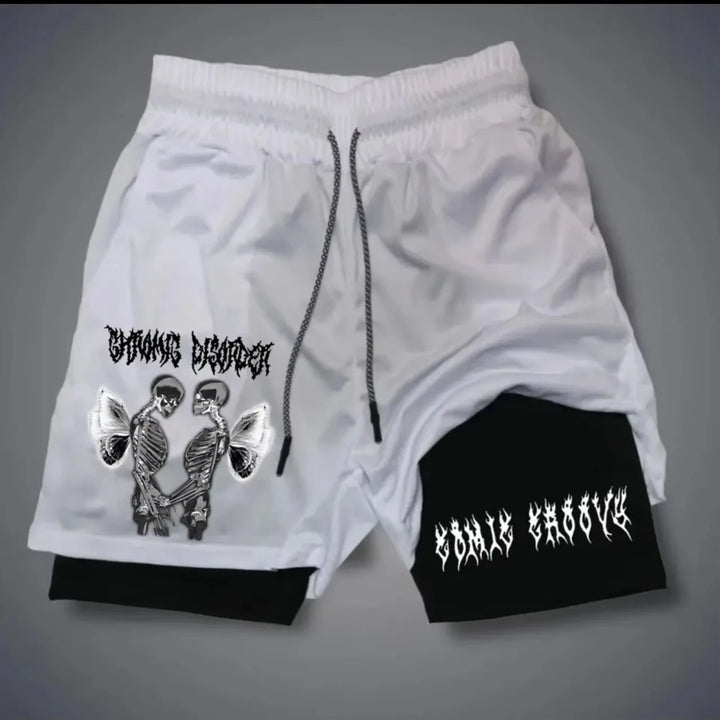 Men's Printed Shorts 2-in-1 Sweatpants Sports Exercise Running Pants with Mobile Phone Pocket Breathable Quick Dry Men Clothing