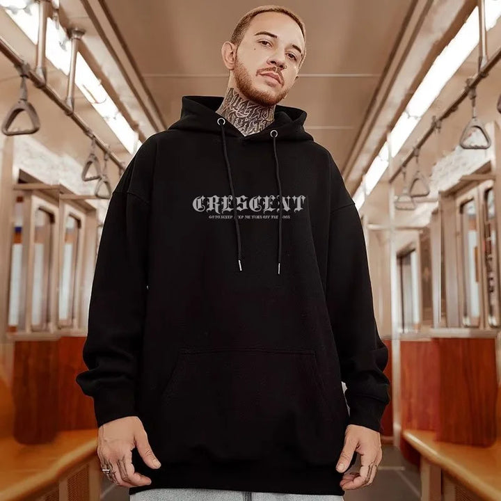 M-8XL American Style Street Crescent Print Oversized Hoodie Long-sleeve Loose Hoodie Student's Large Soft Velvet Hooded Sweater - ATFH
