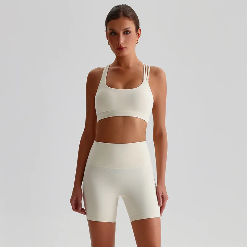 Women's Seamless Yoga Set Quick-Dry Sexy Backless Sportswear Bra High-waisted Shorts Outdoor Running Gym Fitness Workout Outfit - ATFH