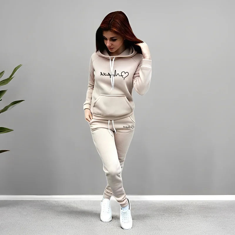 2026 Spring Women's Fashion Casual Printing Hooded Tracksuit Quality Ladies Daily Jogging Sport Two Piece Set Outfits