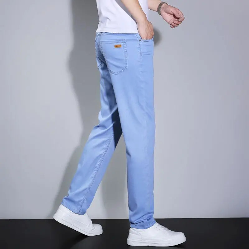 New Business Men's Jeans Summer Casual Straight Stretch Fashion Classic Lightweight Versatile Work Denim Trousers Male Clothing ATFH