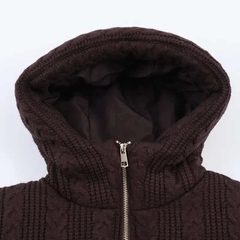 for Women Short Zipper Knitted Hooded Puffer Jacket Winter 2026 New Arrival Lightweight Warm Cozy Outdoor Streetwear Fashion ATFH