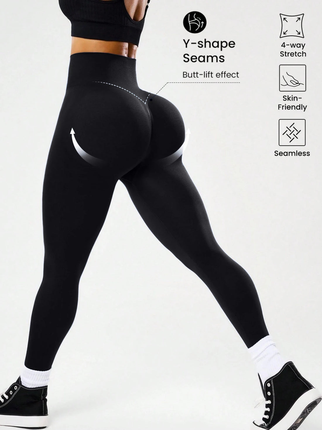 Bestselling Women's High-Waisted Tummy Control Peach Ass Running Fitness Leggings with V-Back, Breathable, Quick-Dry, and Lifted - ATFH