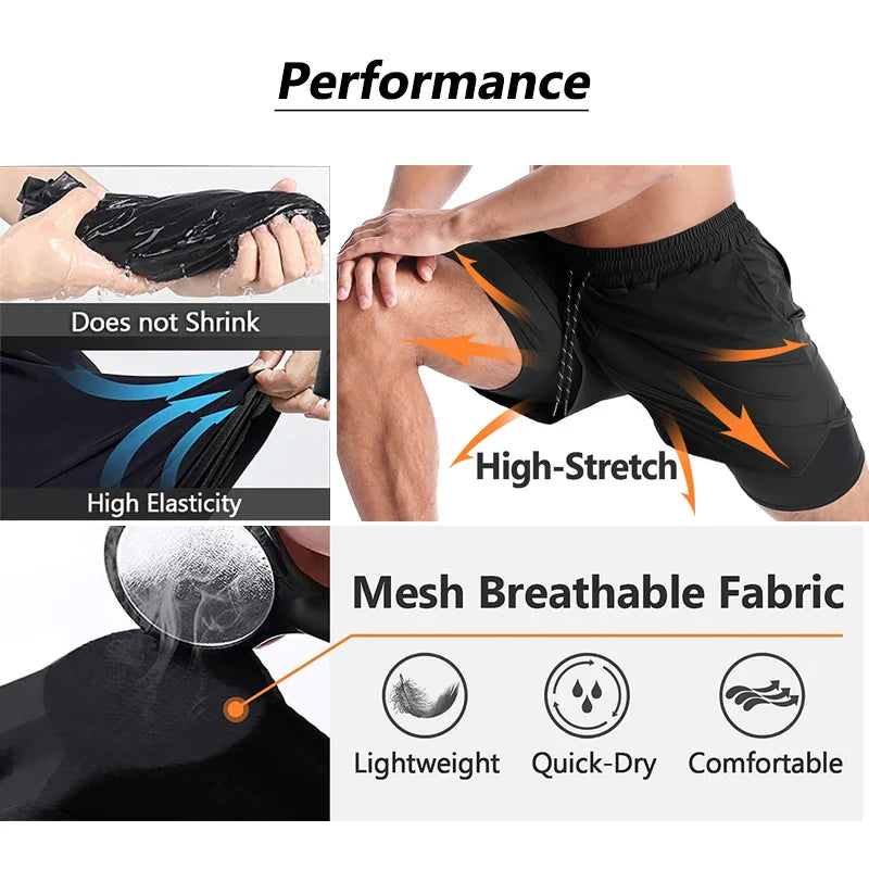 Gym Workout Running 2 in 1 Shorts for Men Stylish 3D Print Compression Shorts wih Pockets Summer Athletic Quick Dry Breathable