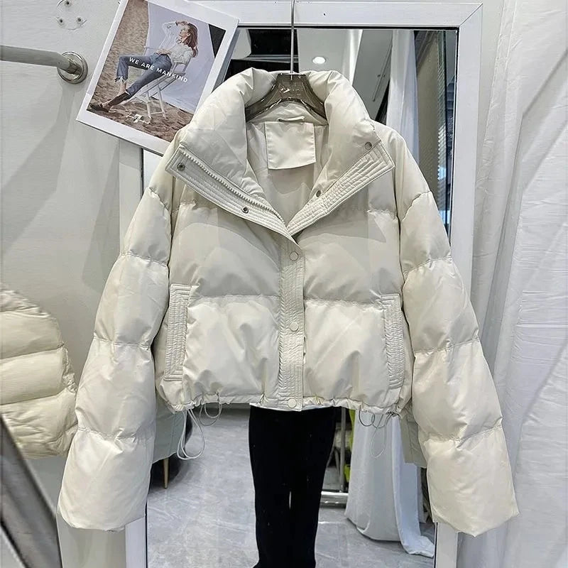 2024 New Women Parkas Winter Warm Loose Puffy Coats Cotton Padded Stand Collar Korean Puffer Jackets Fashion Female Clothes