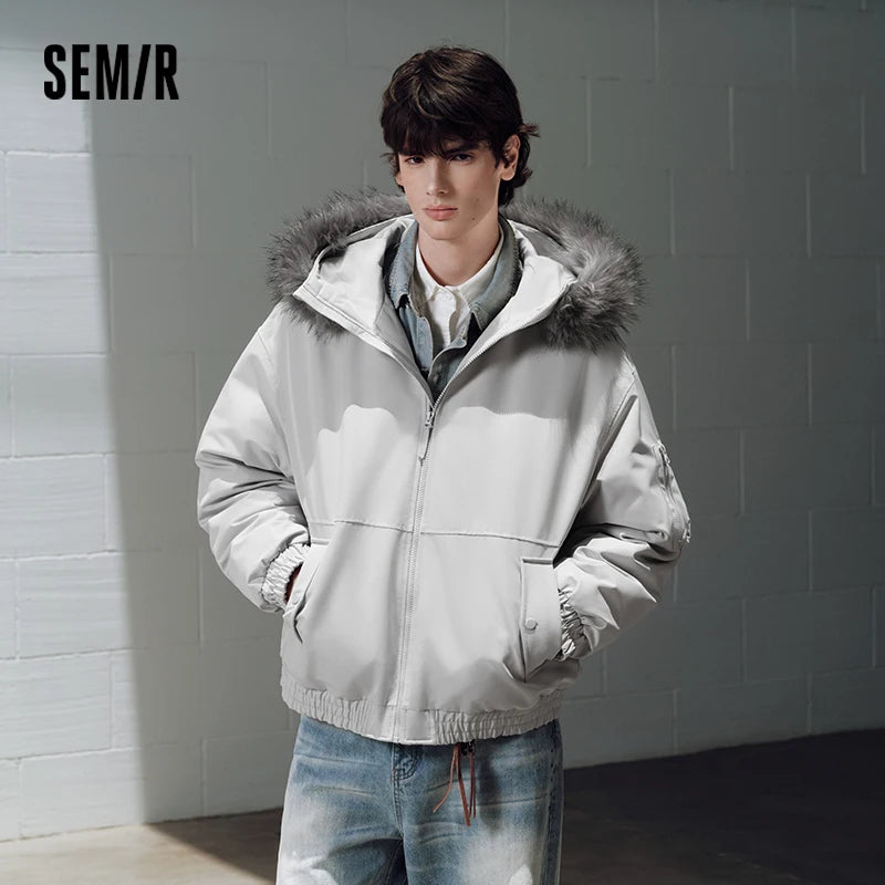 Semir Women Down Jacket Detachable Plush Collar Water Repellent Abrasion Resistant Workwear Thick Warm 2026 New