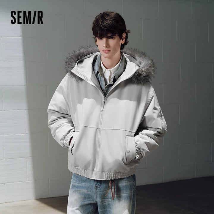 Semir Women Down Jacket Detachable Plush Collar Water Repellent Abrasion Resistant Workwear Thick Warm 2026 New