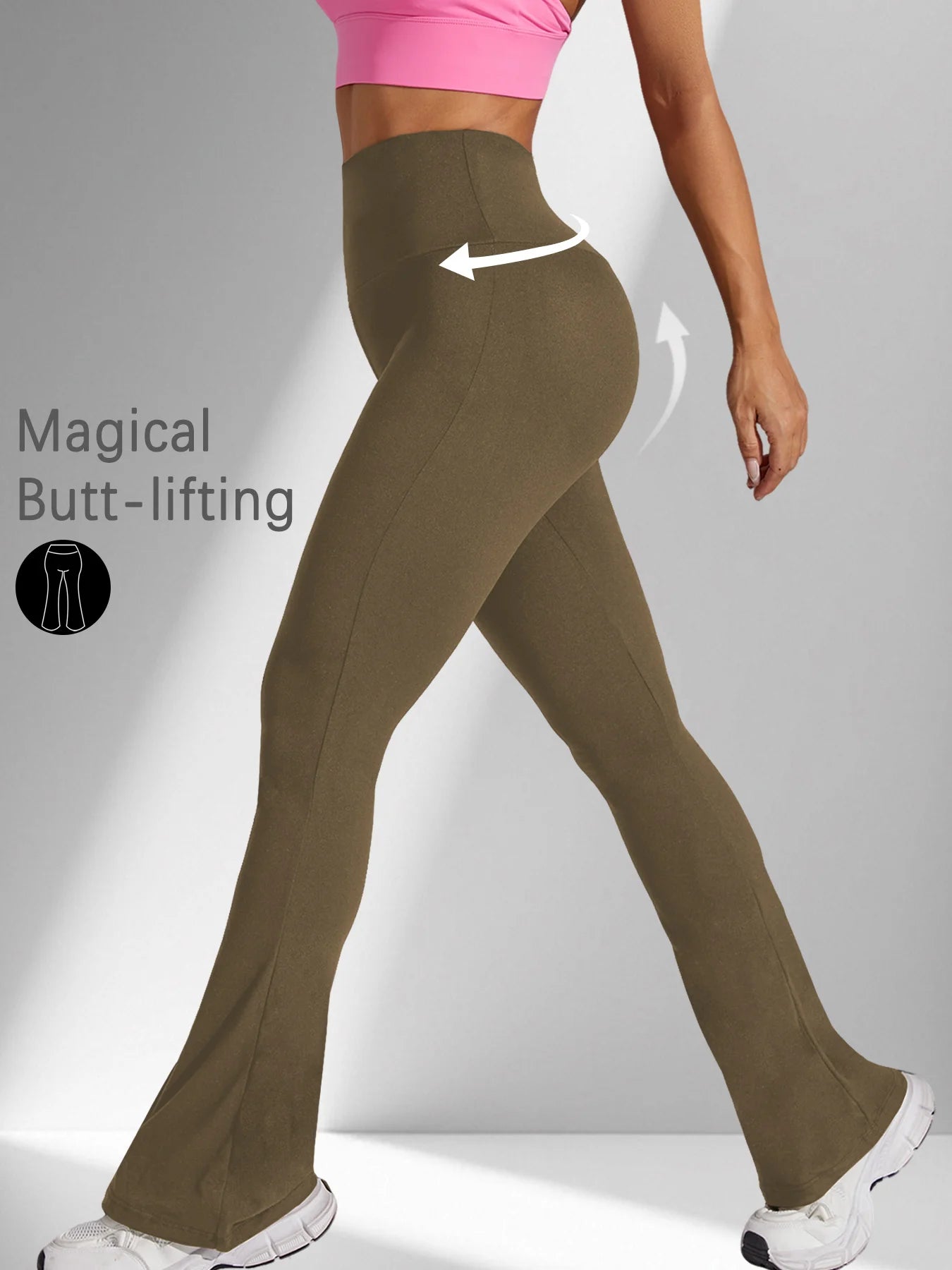 Women's Super Soft Flare Pants High Waisted Tummy Control Workout Yoga Push Up Gym Fitness Long Leggings Bell Bottoms ATFH