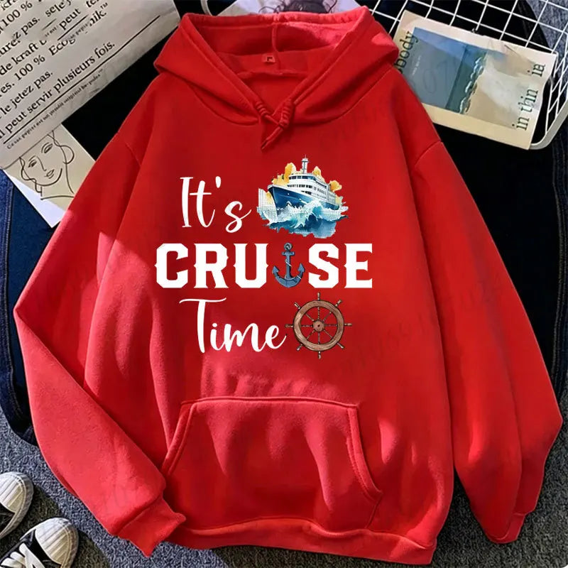 It's Cruise Time Friends Hoodies Vacation Travel Sweatshirts Cruise Ship Graphic Tops Family Cruise Trip Pullover Tracksuits