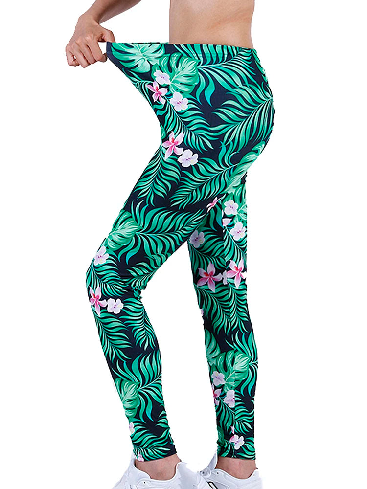 CUHAKCI Fashion Women Leggings Beautiful Leaf Floral Printing High Waist Jeggings Stretch Pant Sexy Hot Sale Clothing Mujer - ATFH