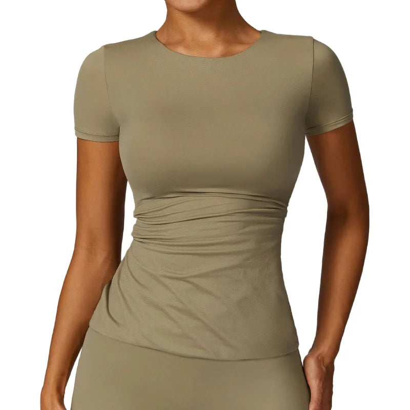 Skin Friendly Soft Shirts Breathable Quick Dry Yoga Top Running T-shirt Short Sleeve Skinny Elastic Fitness Tee Women Sports Top - ATFH