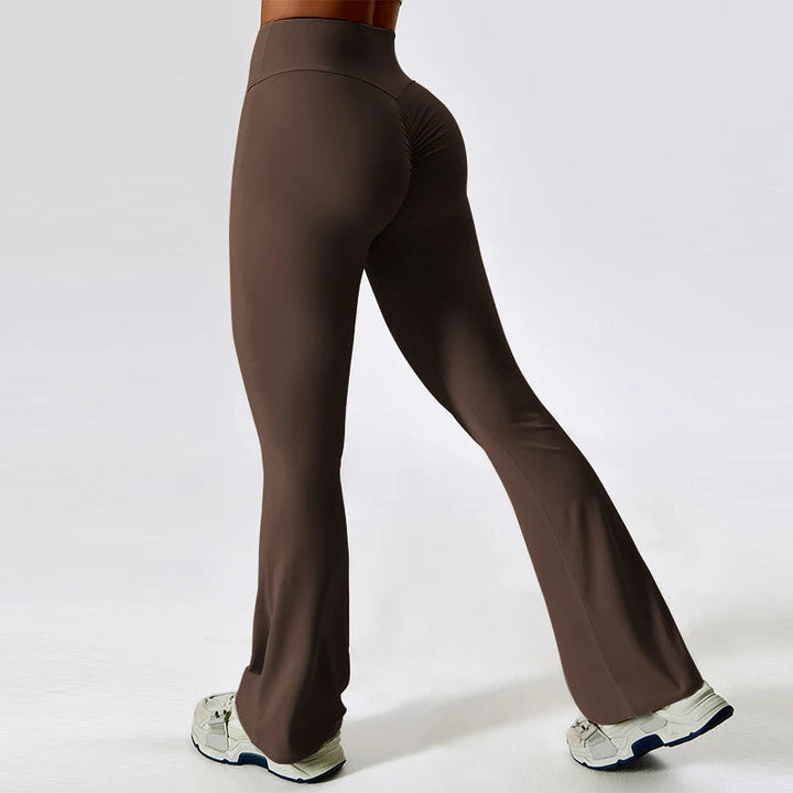 Sexy Flared Leggings Women's Running Pants Scrunch Butt Trousers Cross Waist Sports Tights Woman Wide Leg Fitness Workout Legins ATFH