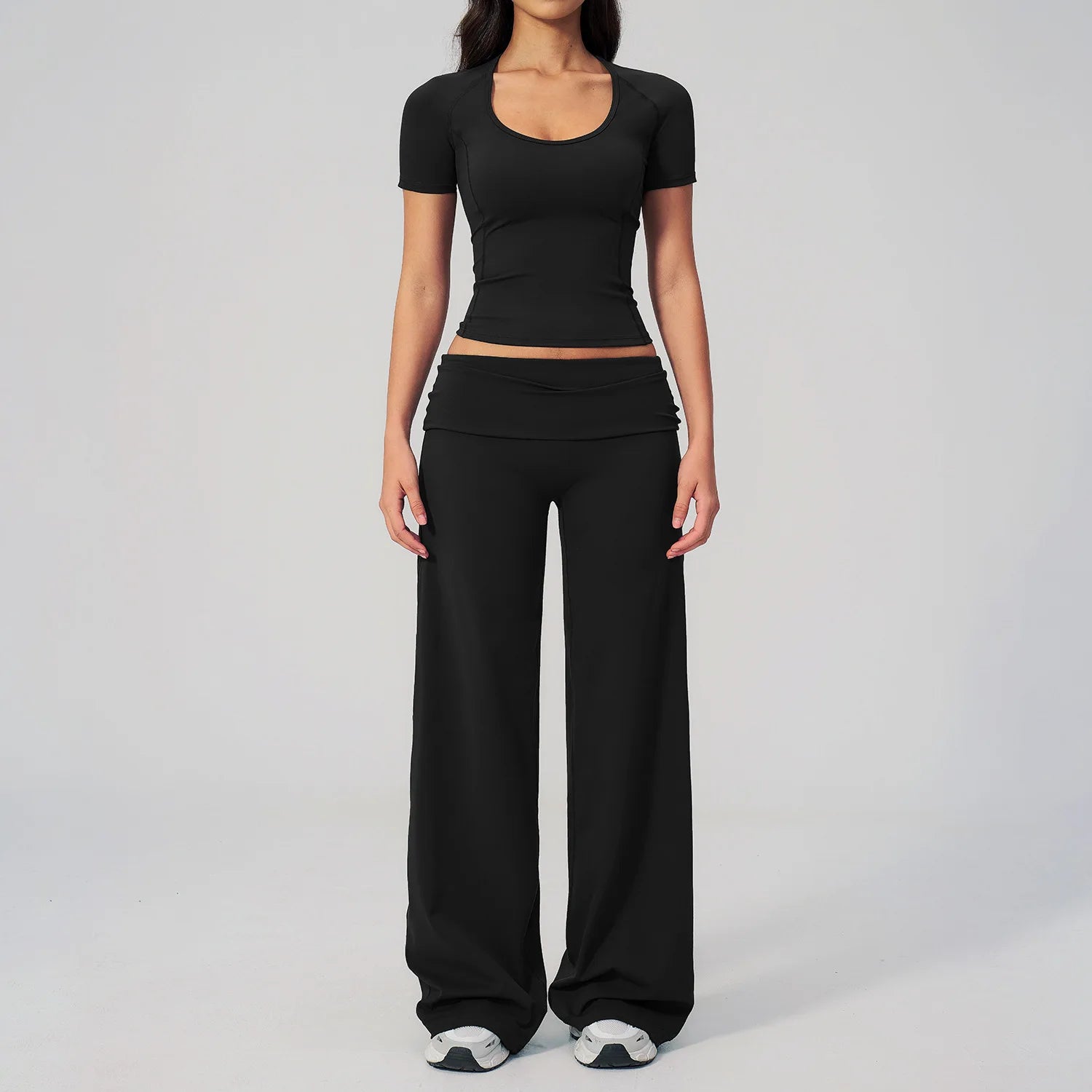 2PCS Fitness Suit Gym Tracksuits Deep V Yoga Bra Athletic Wear Female High Waist Workout Flared Pants Sports Set Yoga Clothes