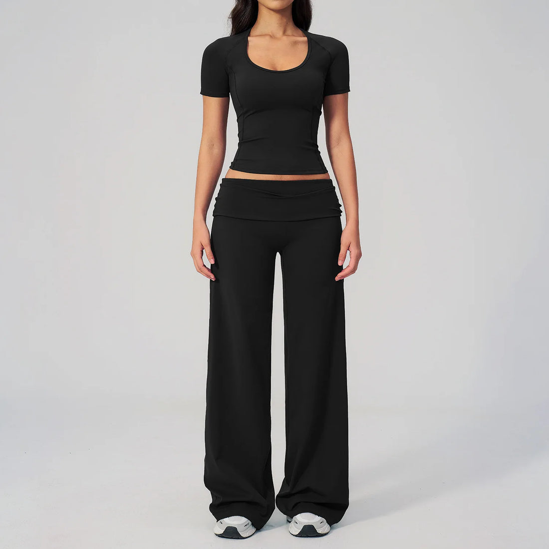 2PCS Fitness Suit Gym Tracksuits Deep V Yoga Bra Athletic Wear Female High Waist Workout Flared Pants Sports Set Yoga Clothes