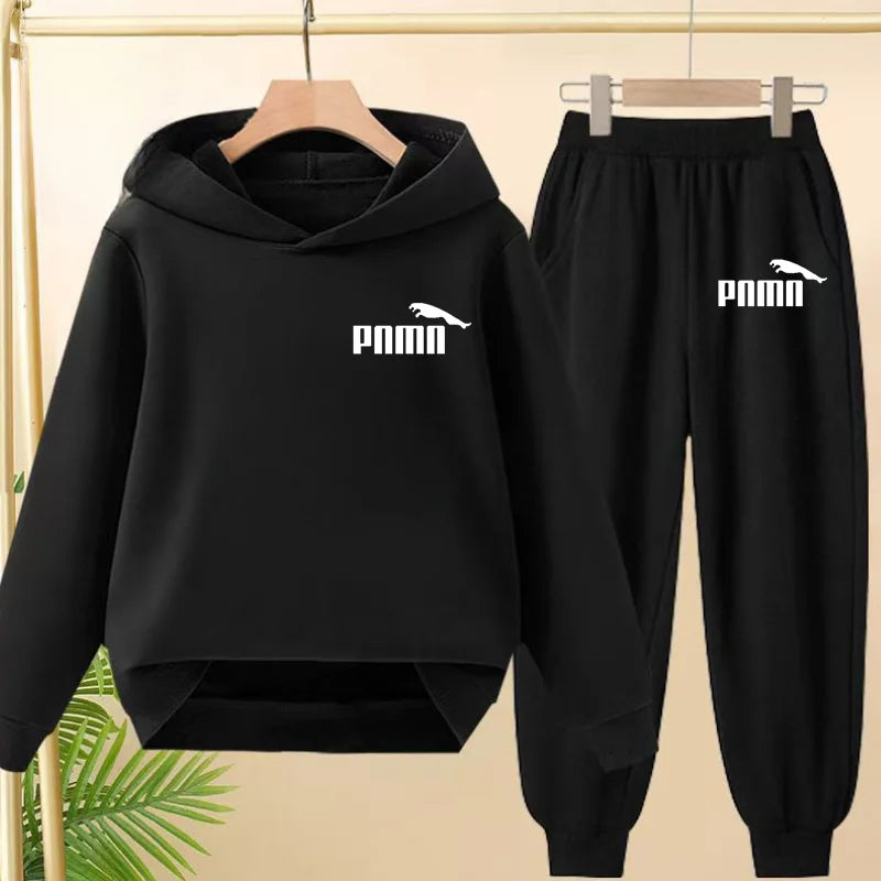 Leisure Children Hoodie Sportswear With Classic Prints Simple Elements Breathable Versatile Two-piece Set For Both Boy And Girl - ATFH