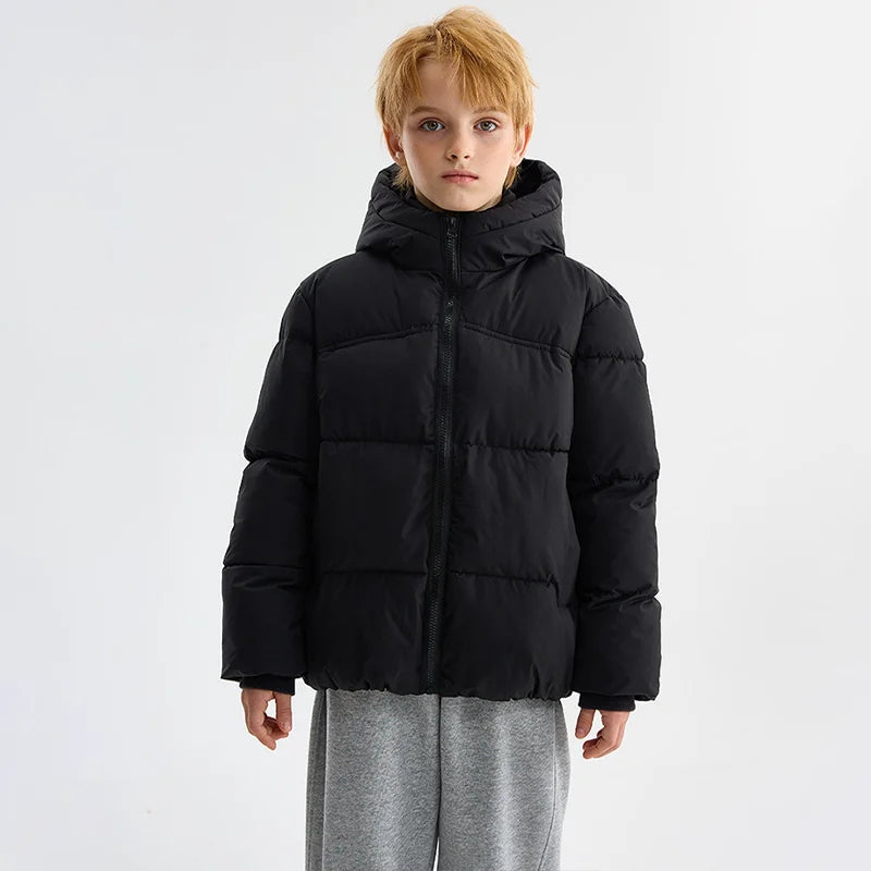 Winter Boys Girls Cotton Down Jacket Solid Windproof Thick Warm Hooded Mid-length Coat for 3-10 Years Kids Casual Outerwear