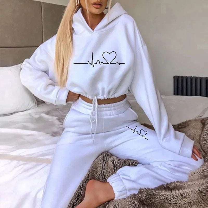 Women Hooded Tracksuit Sports 2 Pieces Set Sweatshirts Pullover Hoodies Pants Suit Home Sweatpants Trousers Outfits 2025