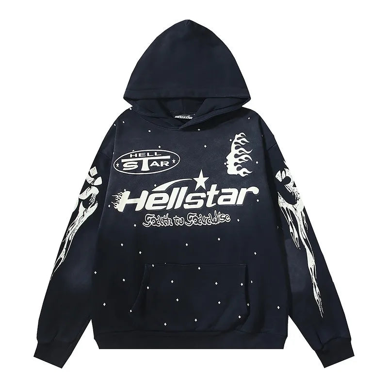 Hellstar Washed Distressed French Terry High Street Hoodie Sweatshirt Jacket Unisex Streetwear Vintage Outerwear