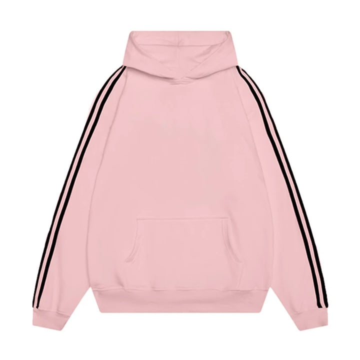 Side Striped Loose Sleeve Pullover Streetwear Hooded Outwear Men Women Autumn Winter Warm Sweatshirt Casual Solid Hoodie Sweater - ATFH